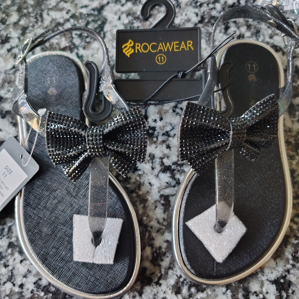 Rocawear Silver and Black Bow Sandals